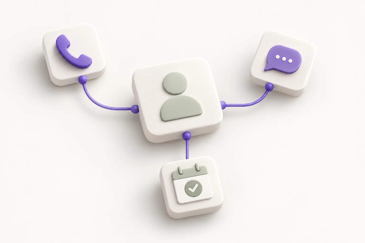 Conceptual illustration connecting a customer record with calls, conversations, and follow-ups