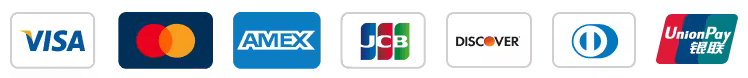 Accepted payment methods: Visa, Mastercard, American Express, JCB, Discover, Diners Club, and UnionPay